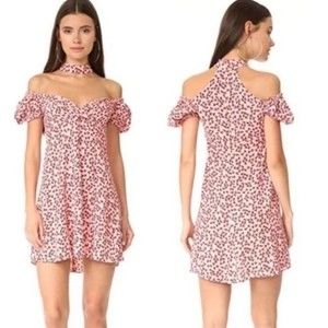 ALEXIS Loele Off The Shoulder Draped Choker Pink Floral‎ Mini Dress Size Small